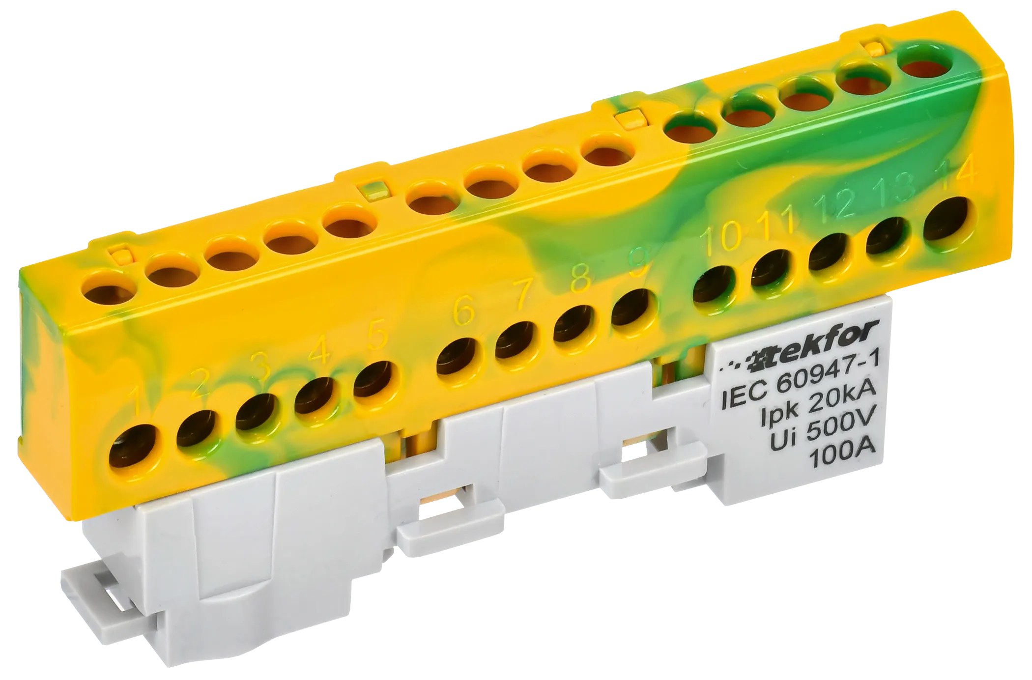 TEKFOR Шина PE "земля" изол на универсальном держателе 6х9-14-ЖЗ IEK TF-NN10-14-KL-K52