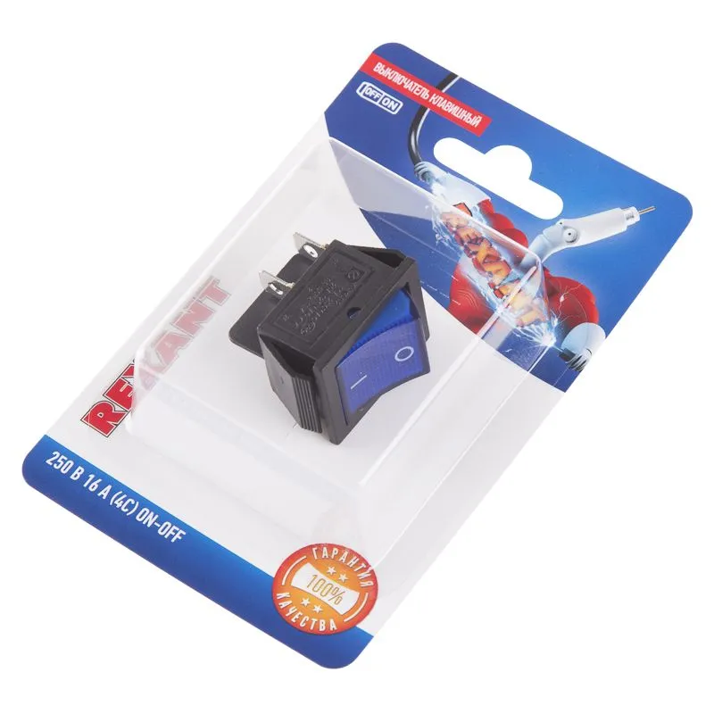 Выключатель клавишный 250V 16А (4с) ON-OFF синий  с подсветкой (RWB-502, SC-767, IRS-201-1)  REXANT (в упак. 1шт.) - Фото 4