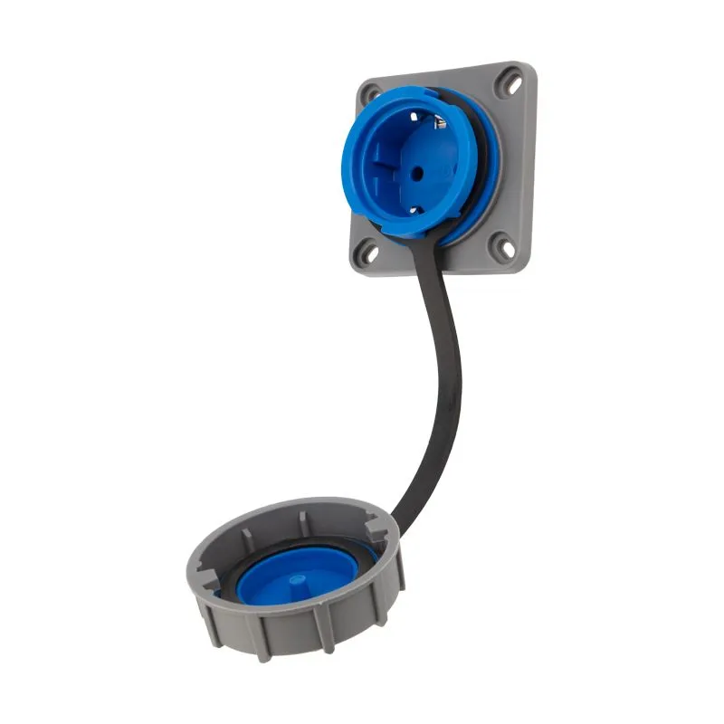 Розетка влагозащищенная настенная фланцевая с крышкой 1 гнездо, 2Р+РЕ, 16А, IP68, серая REXANT - Фото 4