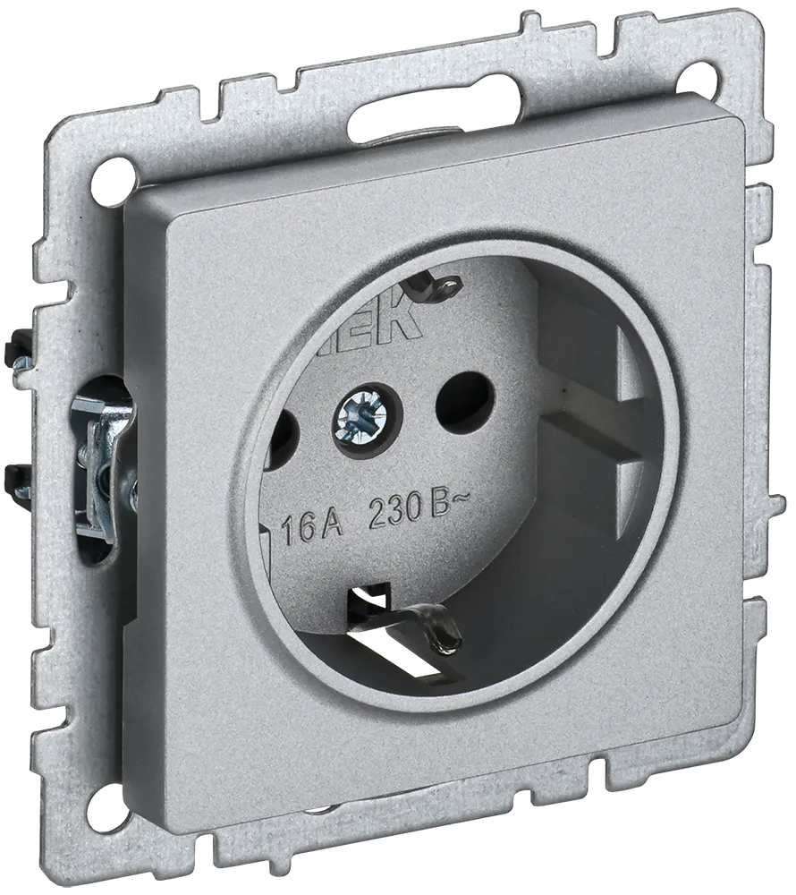 BRITE Розетка 1-местная с заземлением с защитными шторками 16А РС14-1-0-БрА алюминий IEK