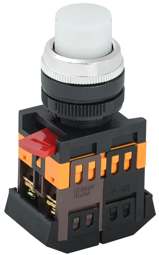 Кнопка ABLFP-22 белый d=22мм неон/240В 1з+1р IEK