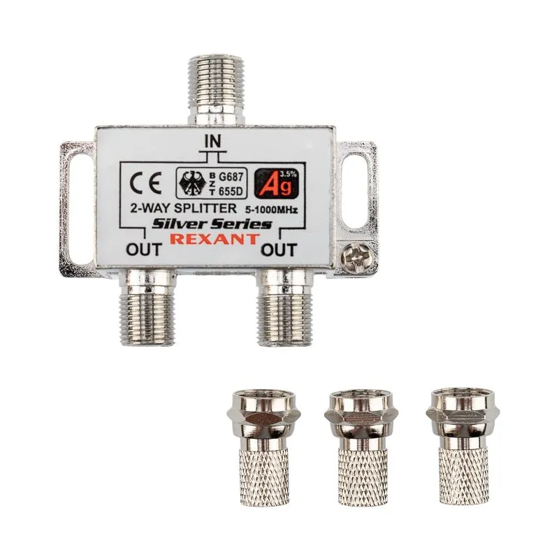 Делитель ТВx2 под F-разъем, 5-1000МГц, Silver (3 F-разъема в комплекте) REXANT - Фото 4