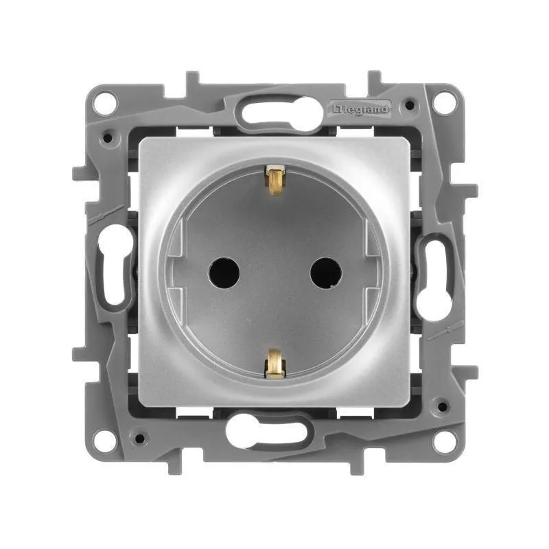 ETIKA Розетка 1-местная с заземлением с защитными шторками 16А алюминий