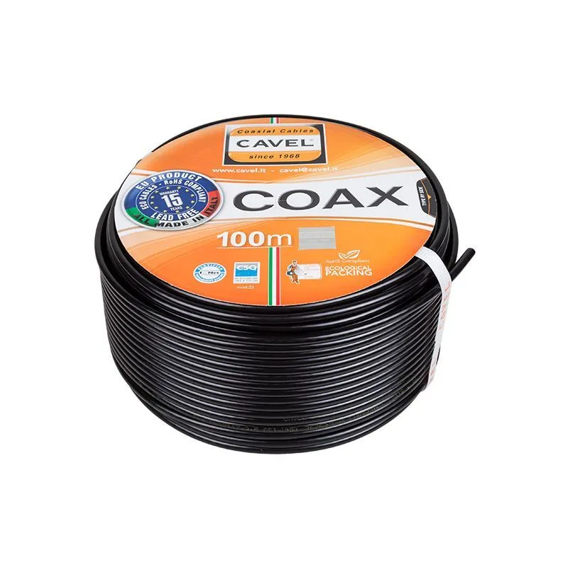 Кабель коаксиальный SAT-703PE, Cu/Al/CuSn, 75%, 75Ом, 100м, OUTDOOR, черный CAVEL 01-2432-2