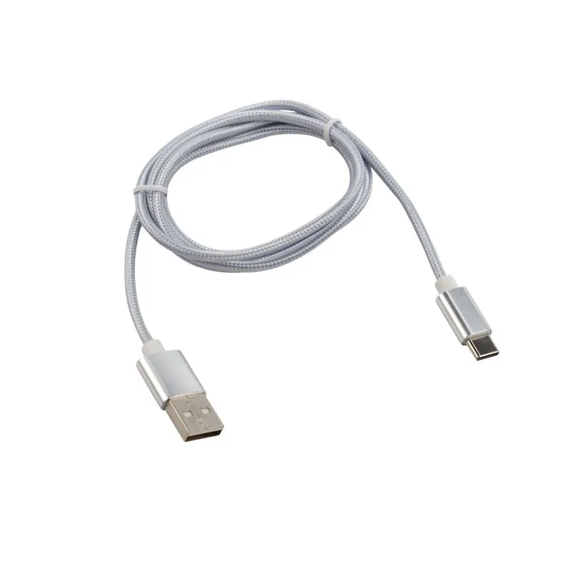 Кабель USB-A – Type-C, 2,1A, 1м, в серебрянной нейлоновой оплетке REXANT - Фото 2