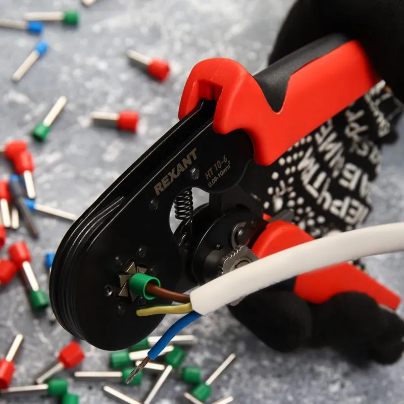 Кримпер HT-10-6 для обжима штыревых наконечников 0,08-10,0мм² с регулятором прижимного усилия REXANT - Фото 3