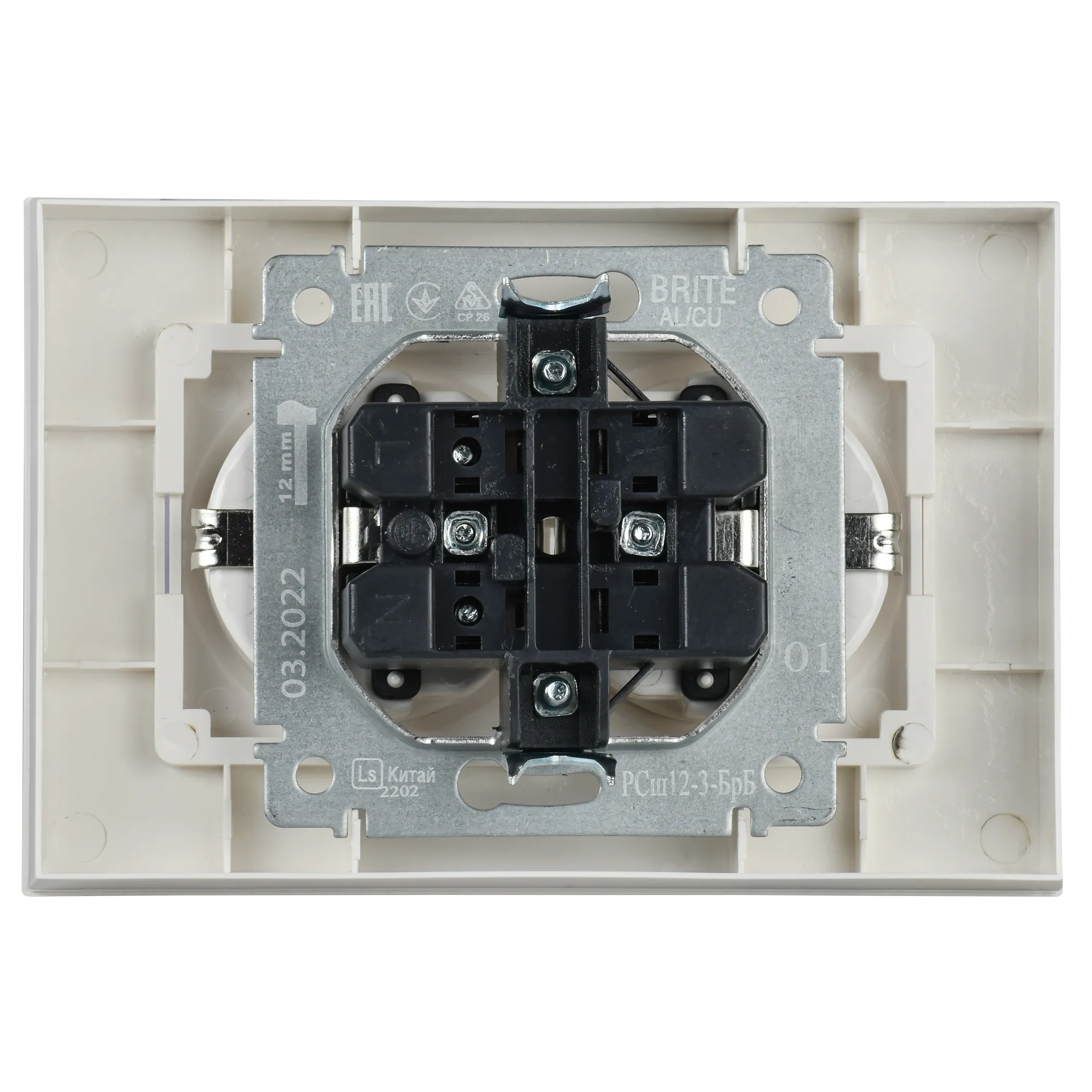 BRITE Розетка 2-местная с заземлением с защитными шторками 16А в сборе РСш12-3-БрБ белый IEK - Фото 6