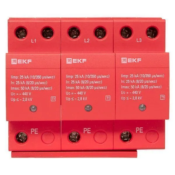 УЗИП Класс 1 Iimp 25kA (10/350μs) 3P EKF - Фото 2