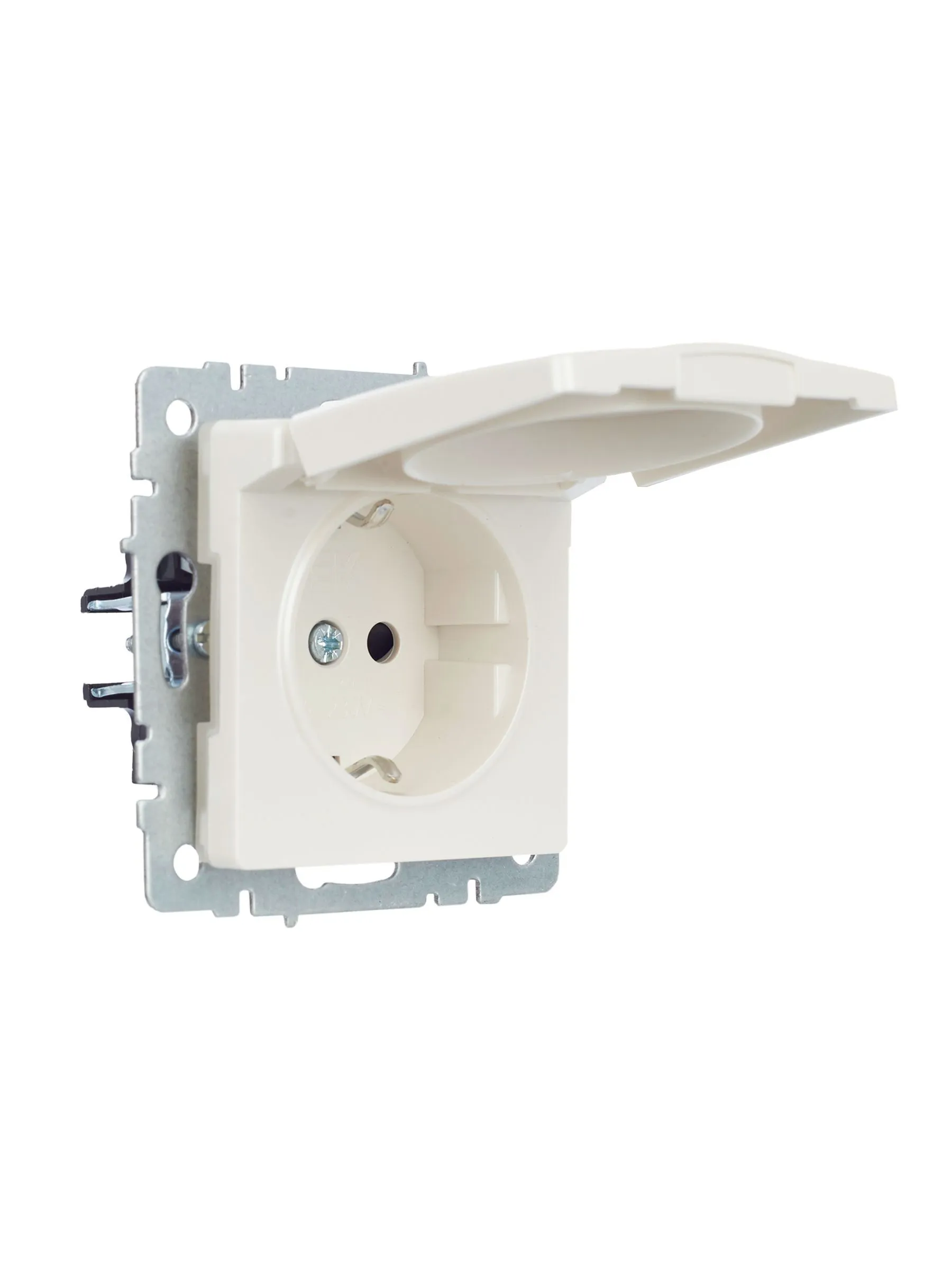 BRITE Розетка 1-местная с заземлением с защитными шторками и крышкой 16А IP44 РСбш10-3-44-БрЖ жемчуг IEK - Фото 2