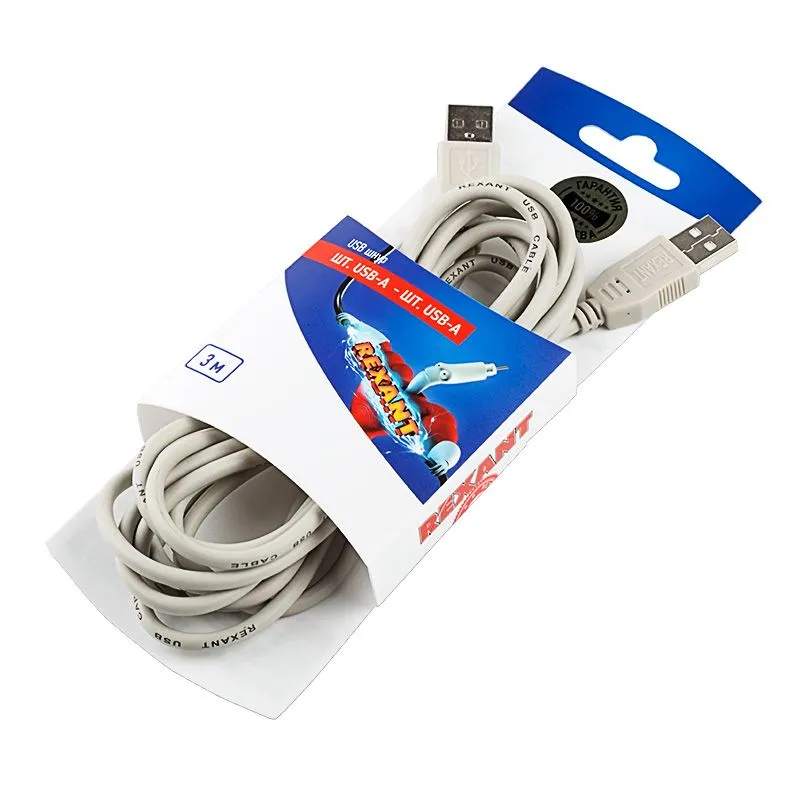 Кабель шт. USB-А – шт. USB-A, 2,4А, 3м, ПВХ, серый REXANT - Фото 2