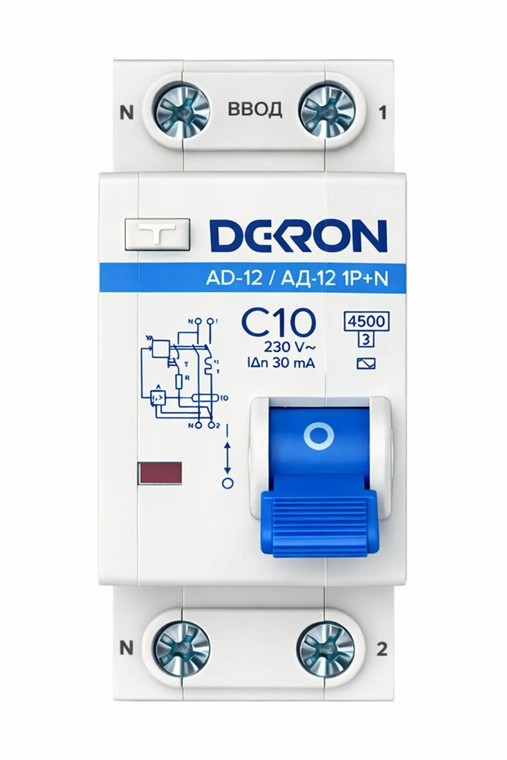 Автоматический выключатель дифференциального тока АД12 1P+N С10A АС30мА 4.5KA - Фото 2