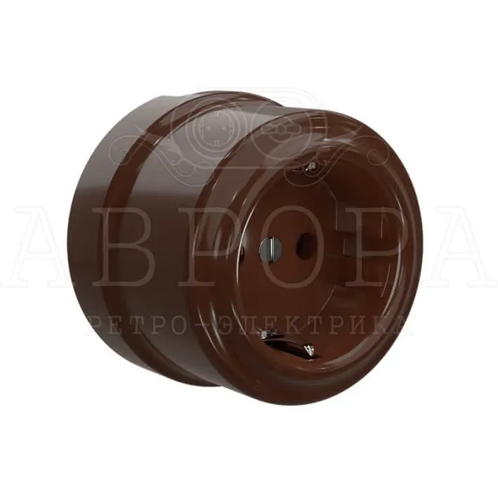 Розетка ретро с заземляющим контактом, цвет - коричневый - Фото 2