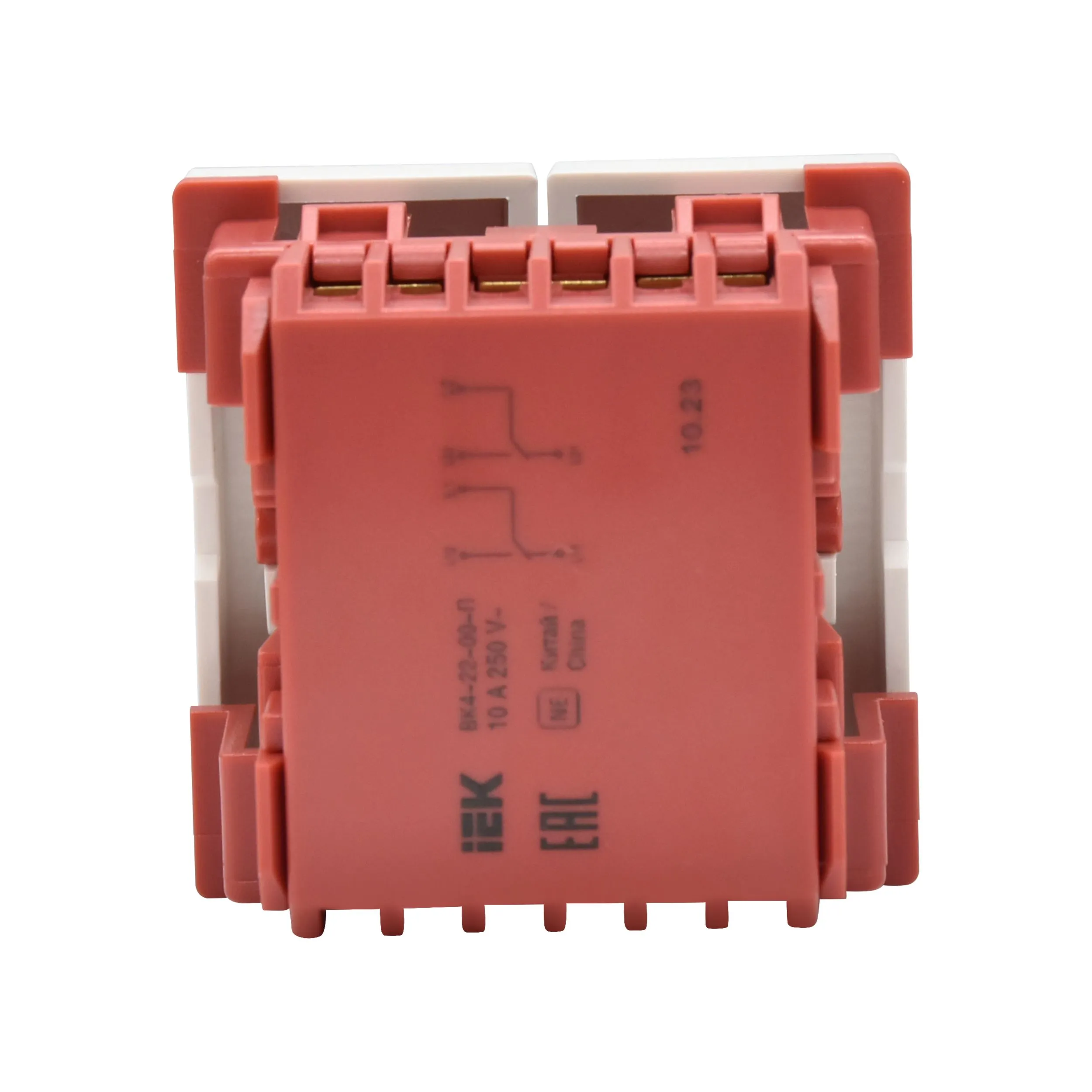 Выключатель проходной (переключатель) двухклавишный ВК4-22-00-П (на 2 модуля) ПРАЙМЕР белый IEK - Фото 3