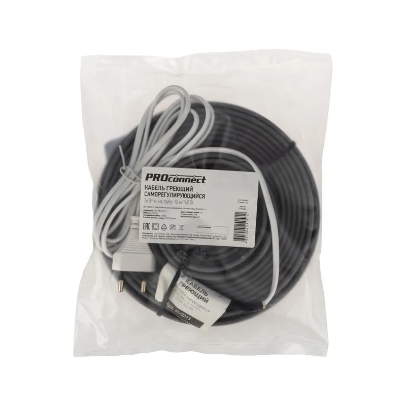 Кабель греющий саморегулирующийся 16Вт/м, на трубу, 10м/160Вт PROconnect - Фото 2
