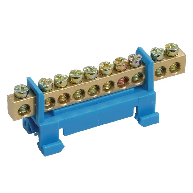 Шина «N» нулевая с синим изолятором тип «Стойка» на DIN-рейку 6x9мм 10 групп REXANT 11-2354