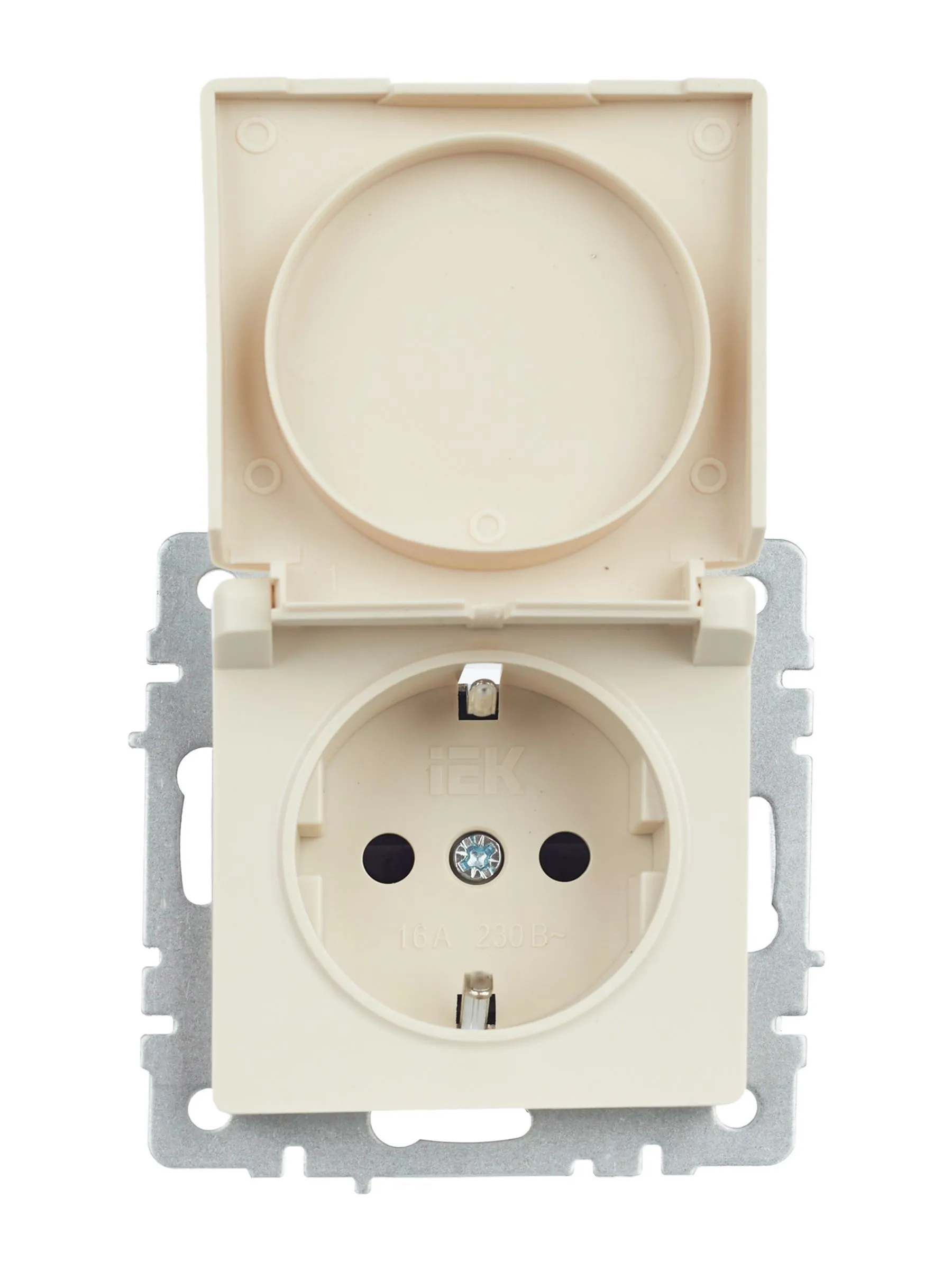 BRITE Розетка 1-местная с заземлением с защитными шторками и крышкой 16А IP44 РСбш10-3-44-БрКр бежевый IEK - Фото 3