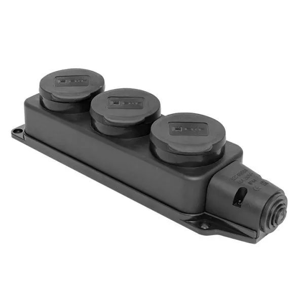 Роз. (колодка) трехмест. с защит. крышками каучуковая 230В 2P+PE 16A IP44 EKF Марс - Фото 4