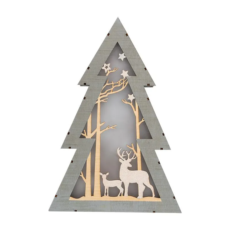 Деревянная фигурка с подсветкой Елочка 20х6,5х29 см - Фото 4