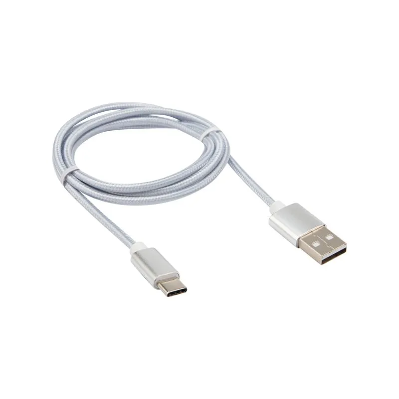 Кабель USB-A – Type-C, 2,4A, 1м, в серебрянной нейлоновой оплетке REXANT - Фото 3