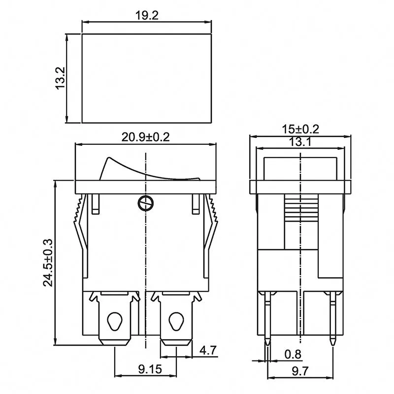 Выключатель клавишный 250V 6А (4с) ON-OFF черный Mini (RWB-208, SC-768) REXANT - Фото 2