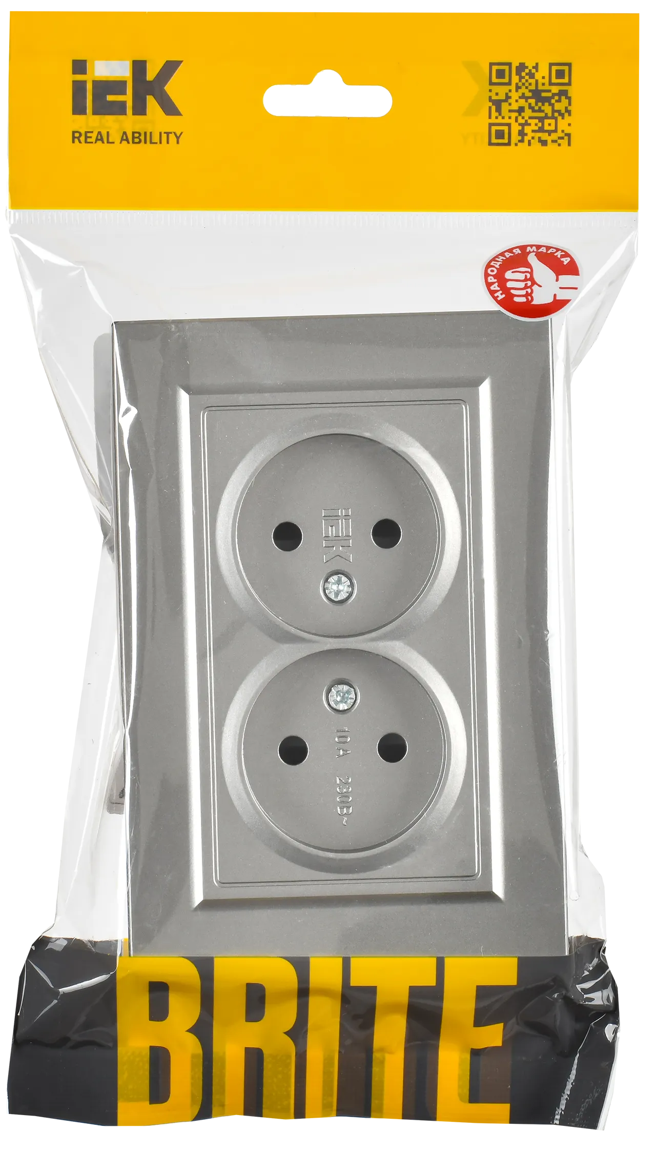 BRITE Розетка 2-местная без заземления с защитными шторками 10А в сборе РСш12-2-БрС сталь IEK - Фото 2