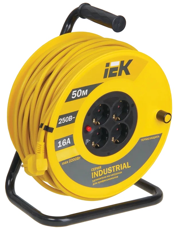 Катушка УК50 4 места с заземлением с термозащитой 3х1,5мм2 "Industrial" 50м IEK