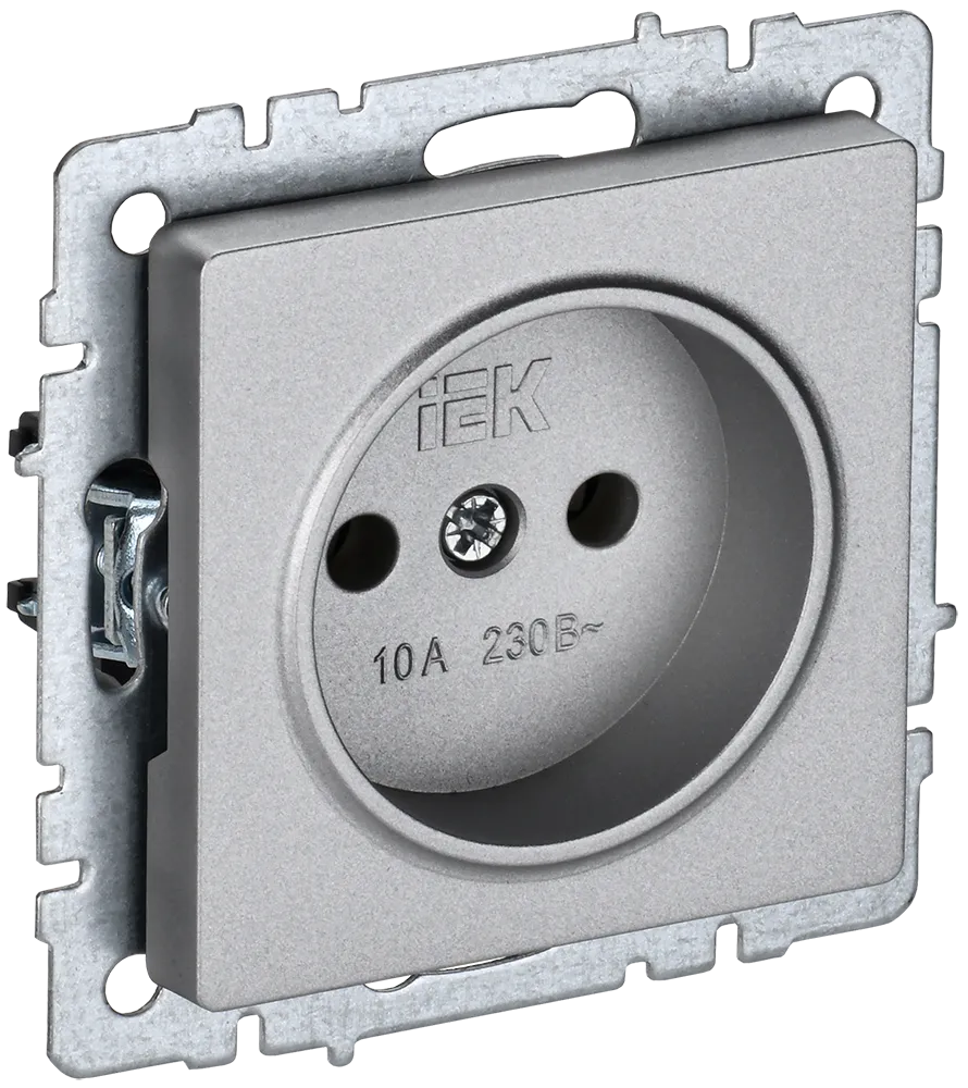 BRITE Розетка 1-местная без заземления без защитных шторок 10А РС10-1-0-БрА алюминий IEK