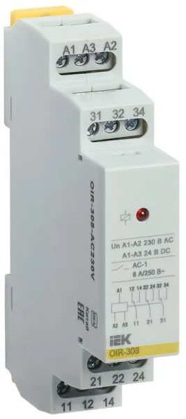 Реле промежуточное модульное OIR 3 контакта 8А 230В AC IEK OIR-308-AC230V