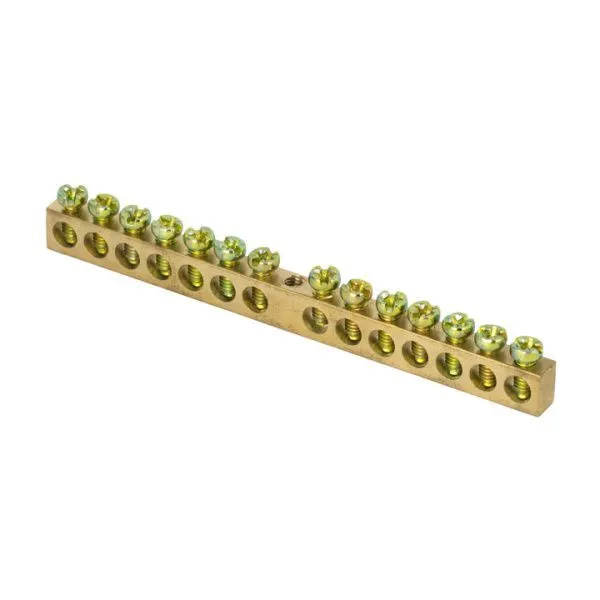 Шина PEN "ноль-земля" (8x12мм) 14 отв. латунь крепеж по центру розн. стикер EKF