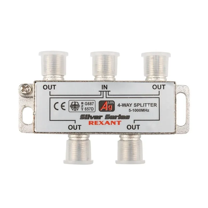 Делитель ТВх4 под F-разъем, 5-1000МГц, Silver (5 F-разъемов в комплекте) REXANT - Фото 5