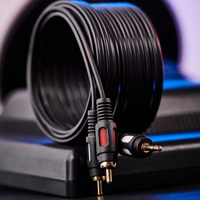 Шнур Стерео 3,5мм - 2 RCA, 5м, Gold REXANT - Фото 3