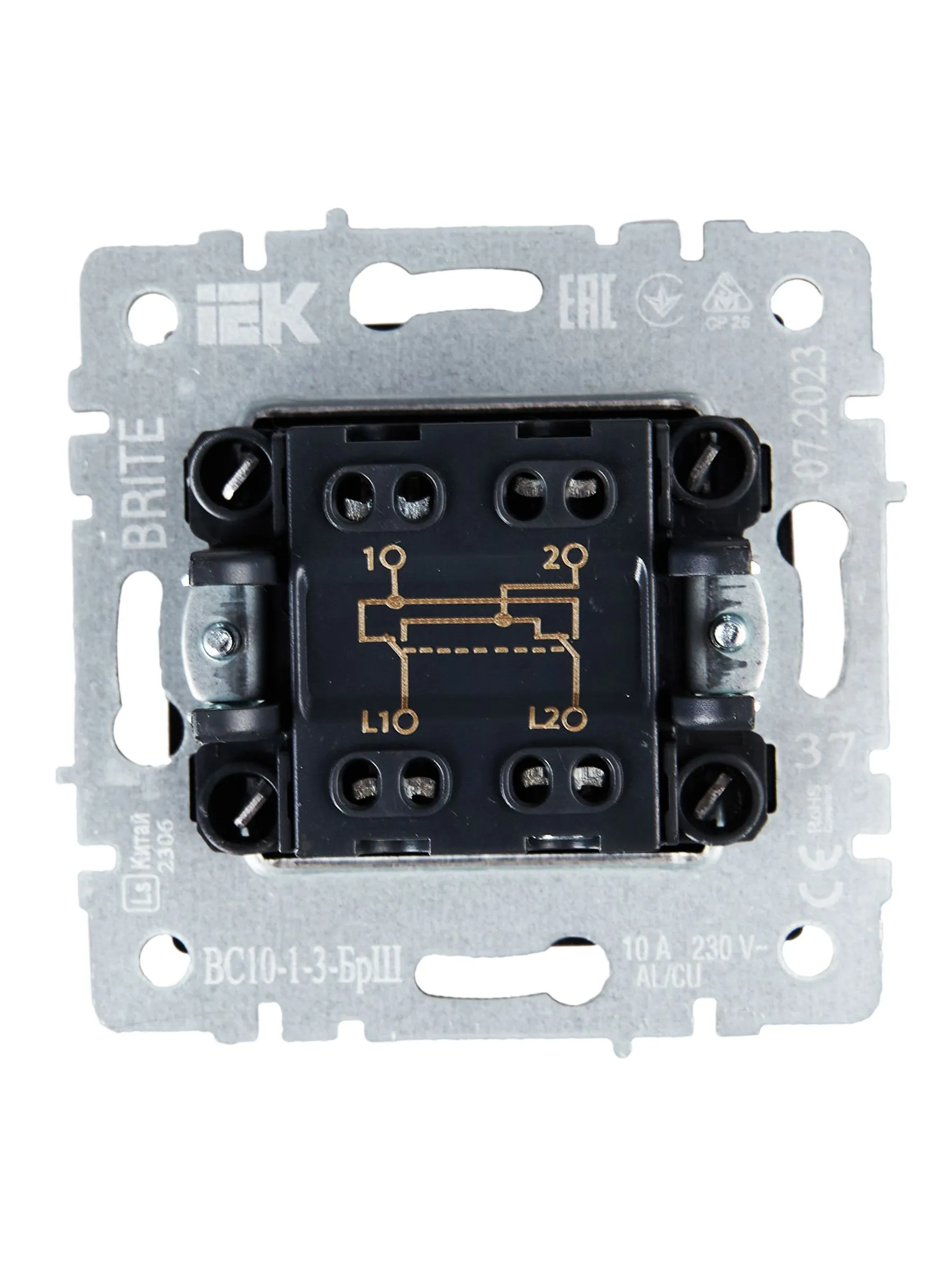 BRITE Выключатель 1-клавишный перекрестный 10А ВС10-1-3-БрШ шампань IEK - Фото 4