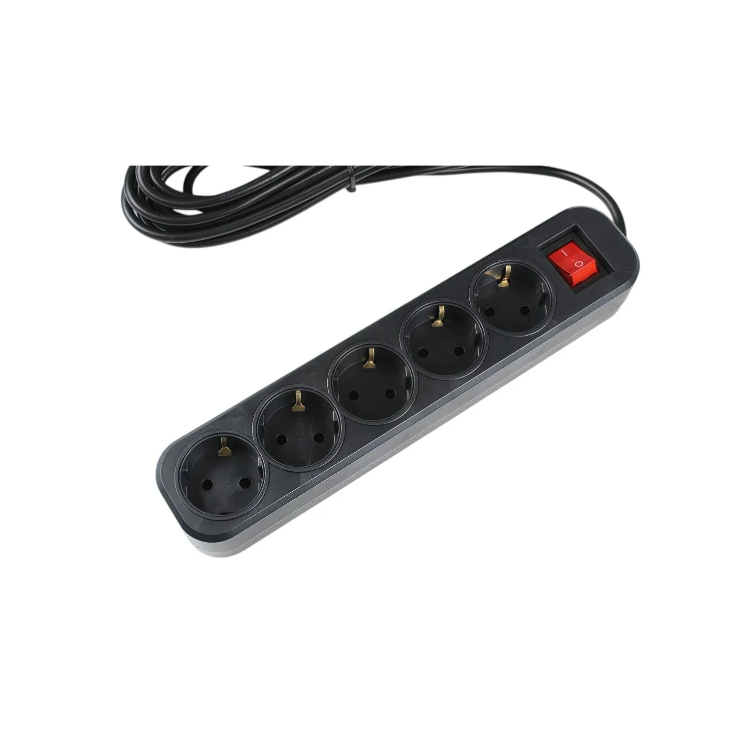 Удлинитель УБкн-03 бытовой с кнопкой ПВС 3*0,75 (10А) 5гн. 1,5м. черный DEKRON