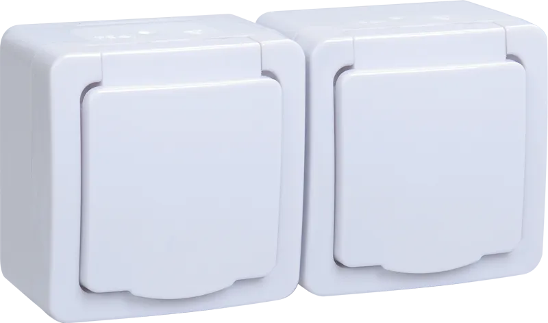 Розетка 2-местная для открытой установки РСб22-3-ГПБб с заземляющим контактом IP54 ГЕРМЕС PLUS (цвет крышки:белый) IEK