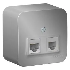 Розетка компьютерная + телефонная 2-м ОП Blanca RJ45 кат.5E + RJ11 с изолир. пластиной алюм. SE BLNIA045113 1210566