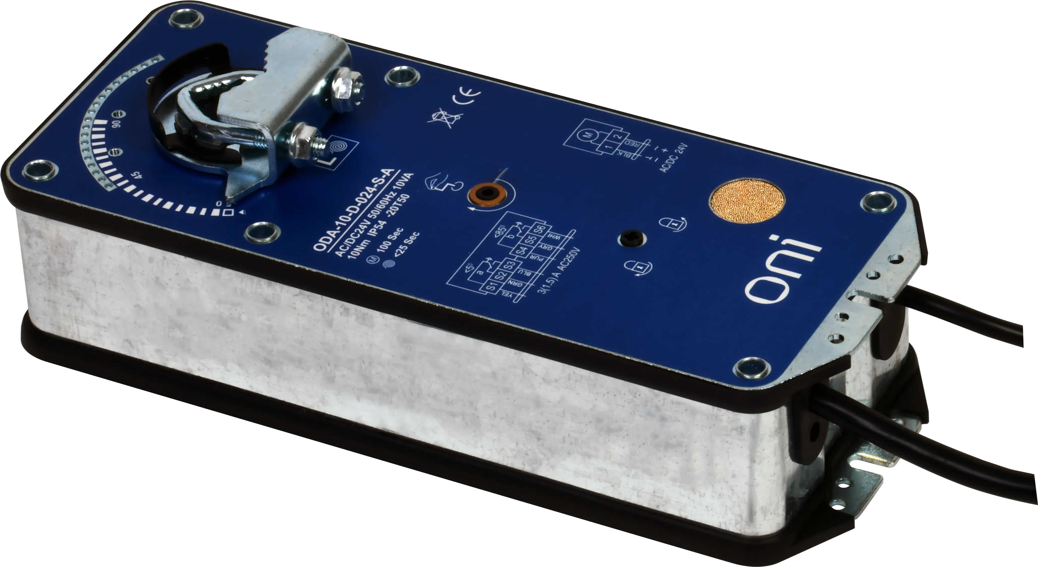 Привод заслонки 15Нм 230В AC 2 позиционный с возвратной пружиной с дополнительным переключателем ONI ODA-15-D-230-S-A