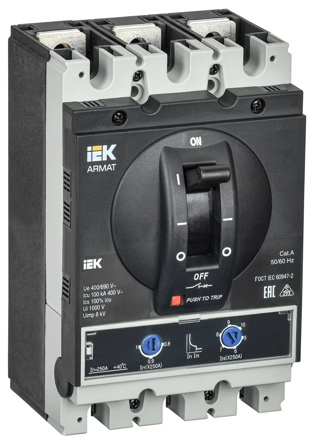 ARMAT Автоматический выключатель в литом корпусе 3P типоразмер H 100кА 250А расцепитель термомагнитный регулируемый IEK AR-MCCB-3H-100-0250A-ATUC