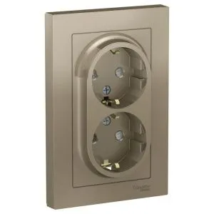 Розетка 2-м СП AtlasDesign 16А IP20 с заземл. защ. шторки в сборе шампань SE ATN000526 1240318