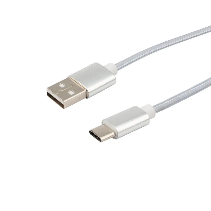 Кабель USB-A – Type-C, 2,4A, 1м, в серебрянной нейлоновой оплетке REXANT - Фото 4