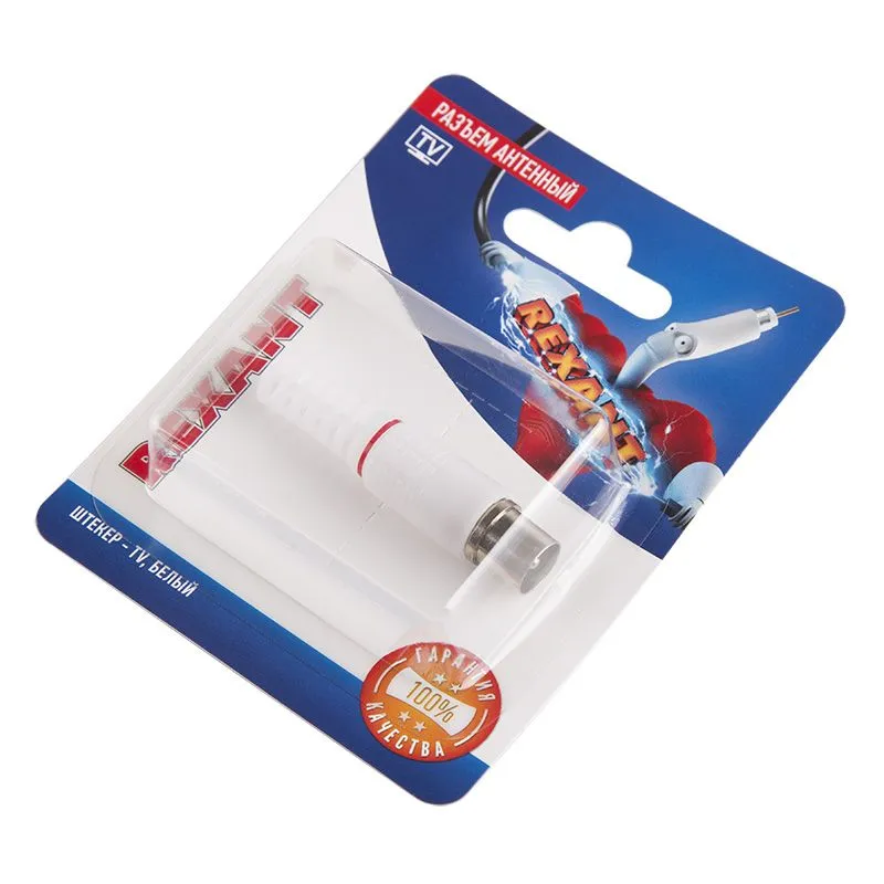 Разъем антенный на кабель, (штекер-TV), белый, (1шт) REXANT - Фото 2