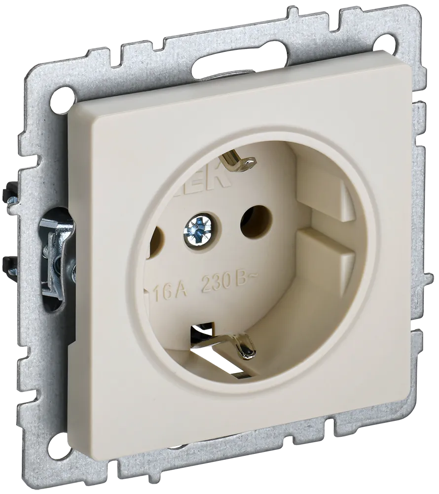 BRITE Розетка 1-местная с заземлением с защитными шторками 16А РС14-1-0-БрКр бежевый IEK