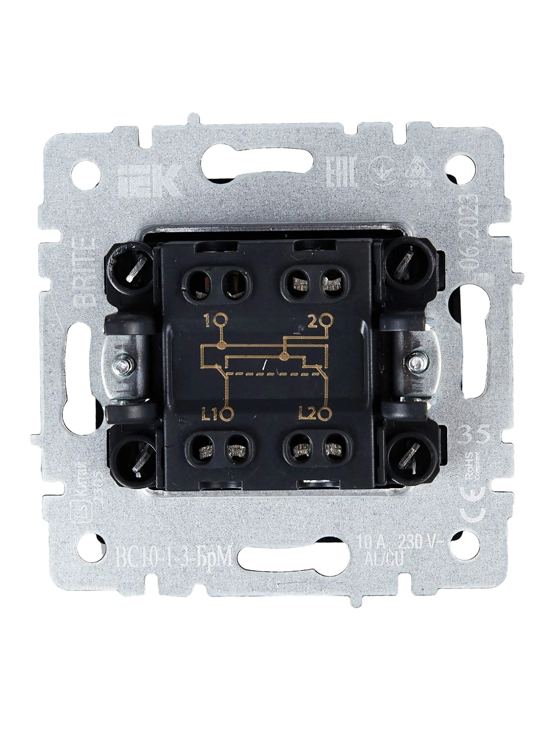 BRITE Выключатель 1-клавишный перекрестный 10А ВС10-1-3-БрМ маренго IEK - Фото 3