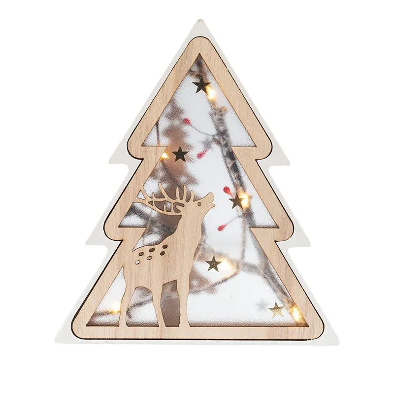 Деревянная фигурка с подсветкой Елочка 16х2х18 см - Фото 4