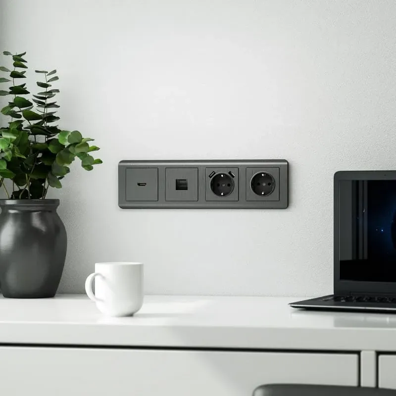 Розетка с заземлением (графит рифленый) Werkel - Фото 5