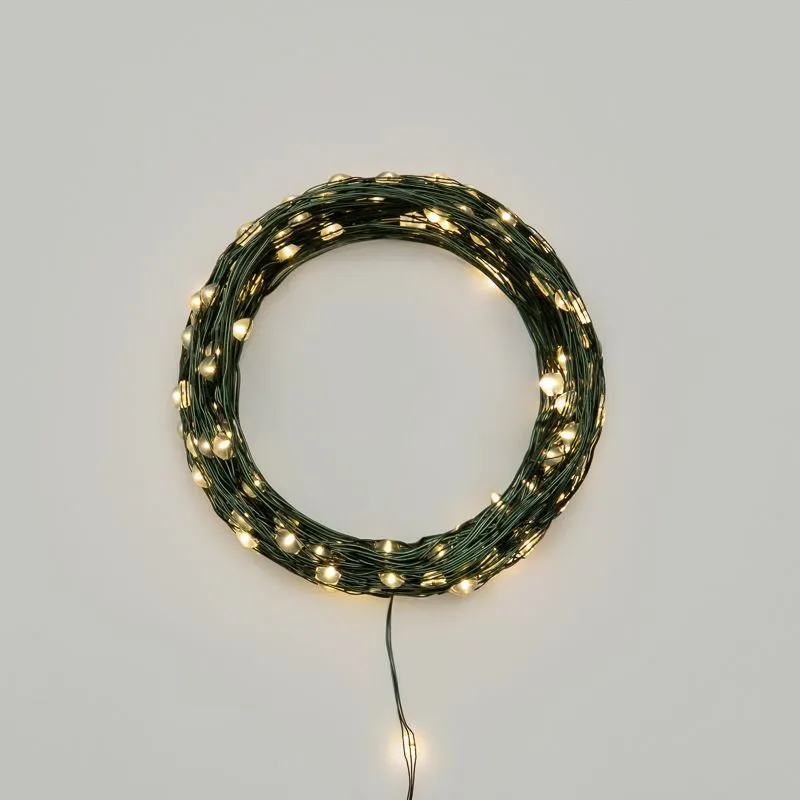 Гирлянда светодиодная Роса с контроллером 20м, 200LED, ТЕПЛЫЙ БЕЛЫЙ, IP20, 230В, зеленый провод NEON-NIGHT 303-266