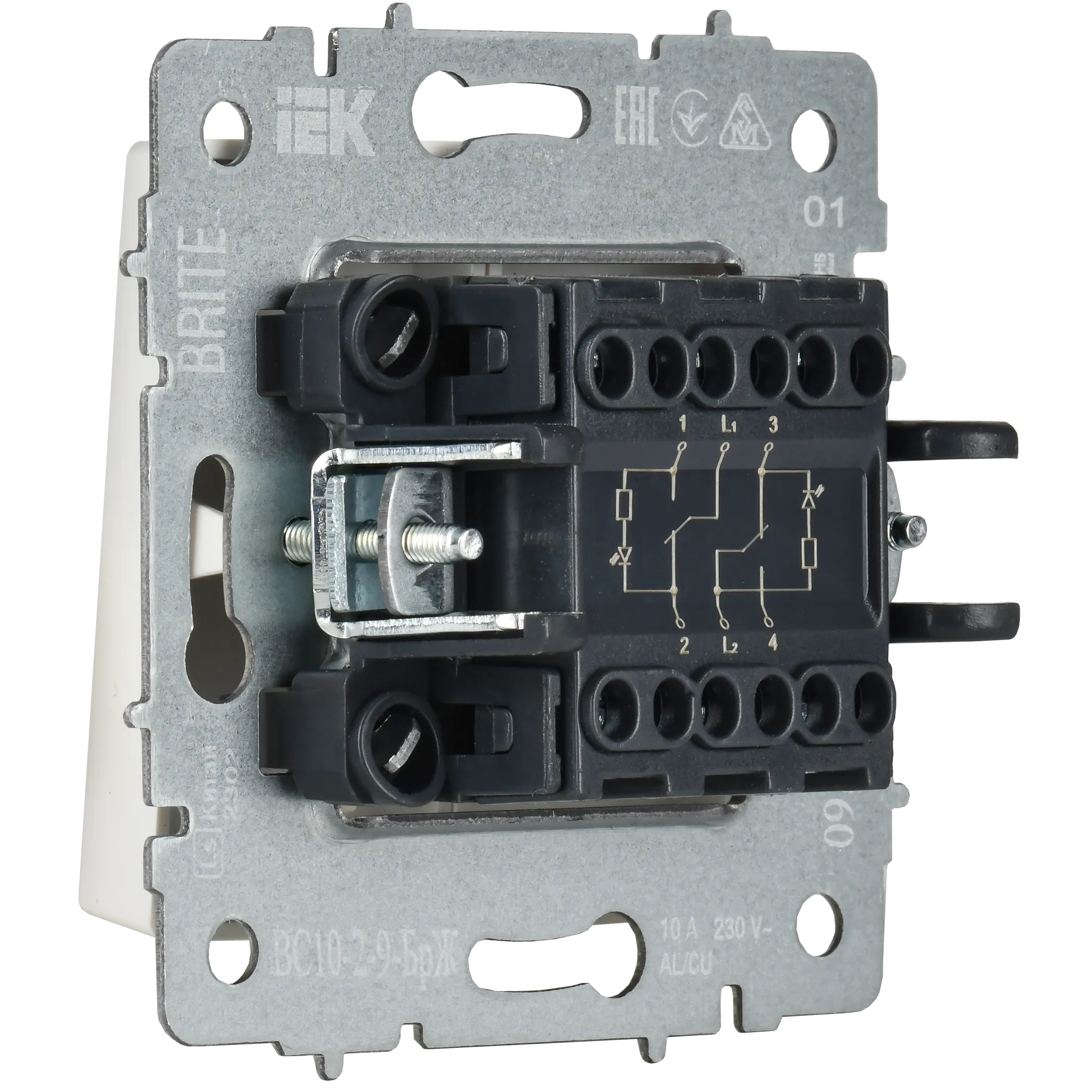 BRITE Выключатель 2-клавишный с индикацией для отелей 10А ВС10-2-9-БрЖ жемчуг IEK - Фото 6