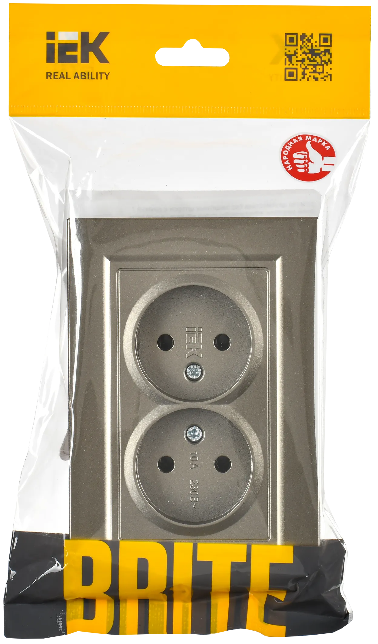 BRITE Розетка 2-местная без заземления без защитных шторок 10А в сборе РС12-2-БрШ шампань IEK - Фото 2