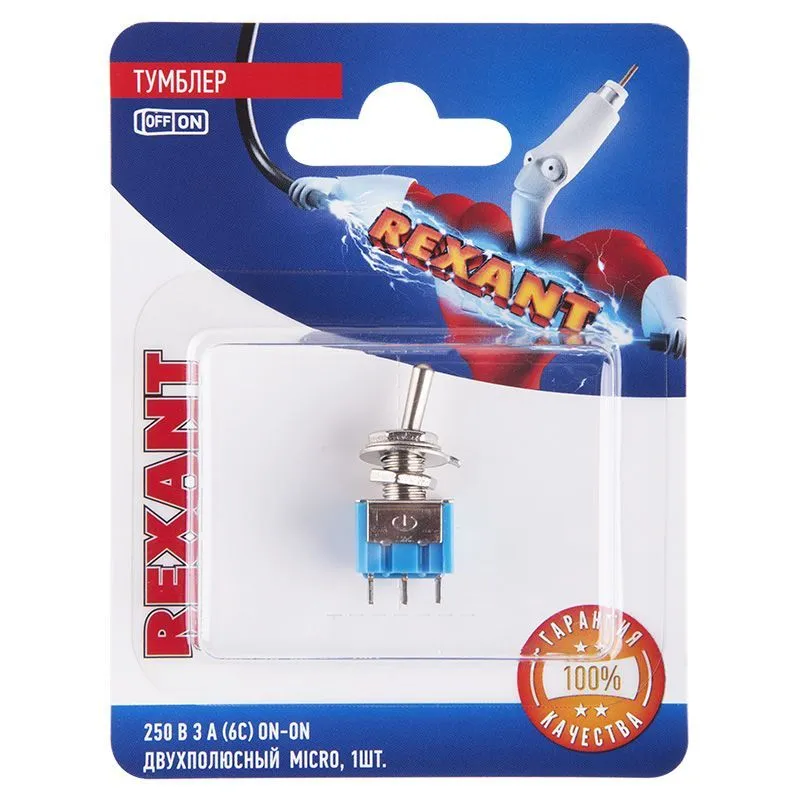 Тумблер 250V 3А (6c) ON-ON двухполюсный  Micro  (MTS-202)  REXANT (в упак. 1шт.) 06-0323-A