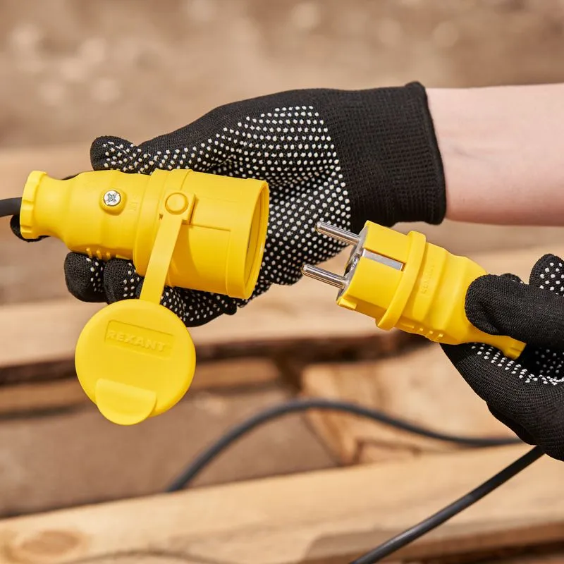 Вилка влагозащищенная прямая, c/з, 16А, IP44, каучук, желтая REXANT - Фото 5