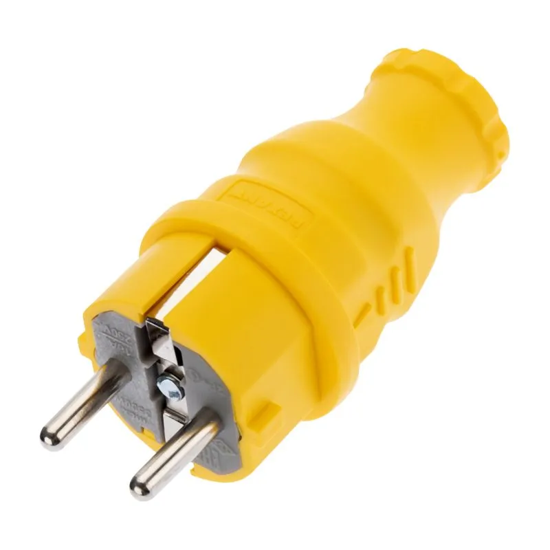 Вилка влагозащищенная прямая, c/з, 16А, IP44, каучук, желтая REXANT 111-014